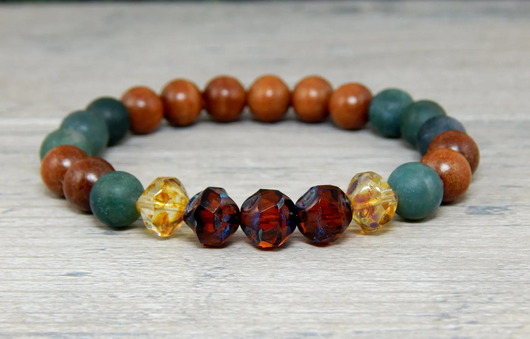 Nature Bracelet - Moss Agate and Wood Beaded Jewelry