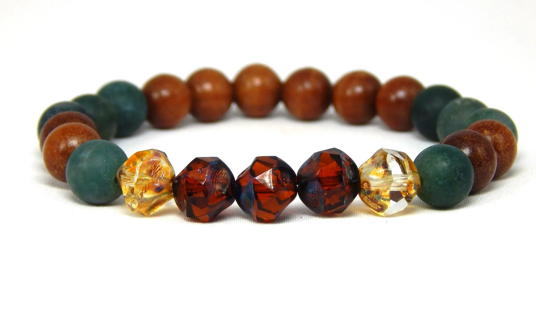 Nature Bracelet - Moss Agate and Wood Beaded Jewelry