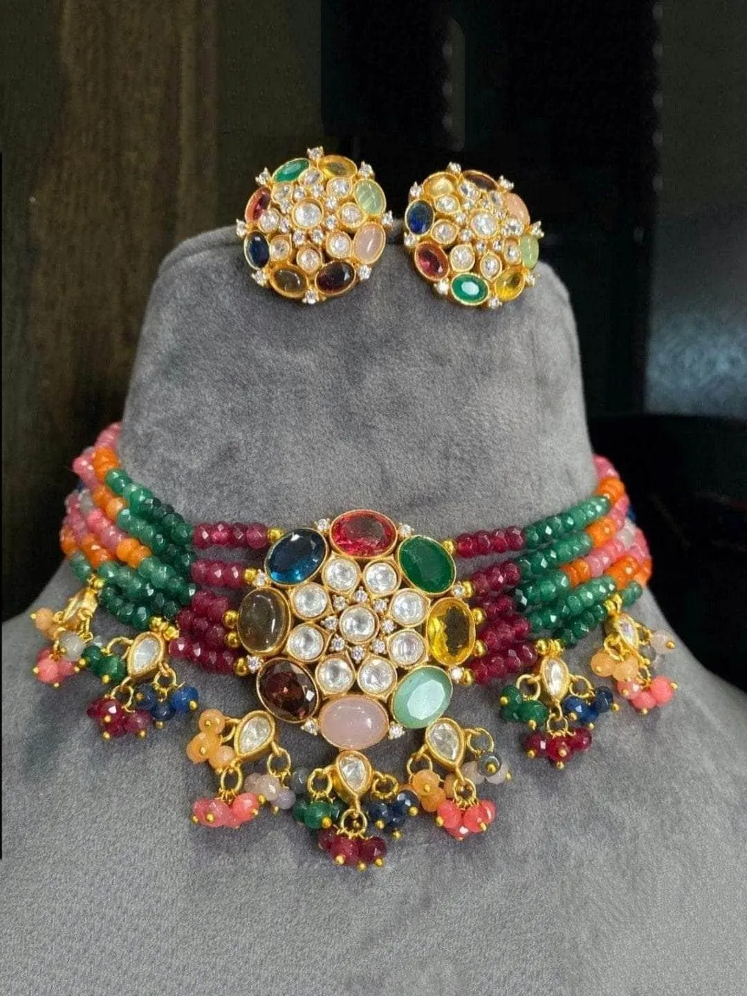 Navratna Choker Set With Hangings