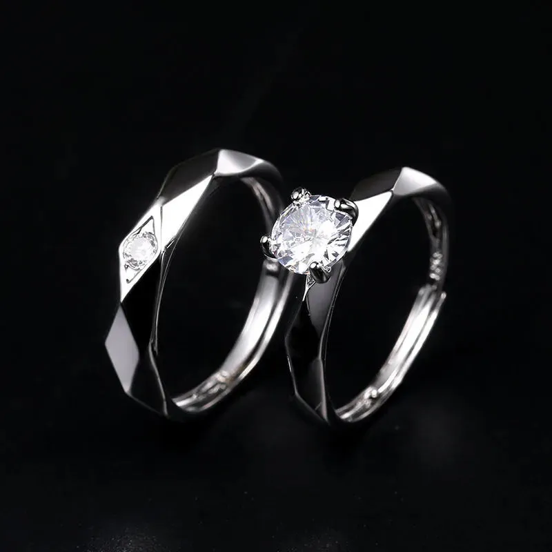 New 2 Pcs Love Heart Zircon Couple Rings Set Fashion Lover Bridal  Wedding Engagement  Valentine's Day Ring Jewelry Gifts