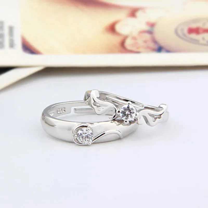 New 2 Pcs Love Heart Zircon Couple Rings Set Fashion Lover Bridal  Wedding Engagement  Valentine's Day Ring Jewelry Gifts