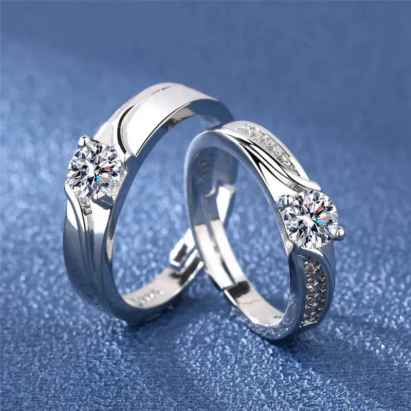 New 2 Pcs Love Heart Zircon Couple Rings Set Fashion Lover Bridal  Wedding Engagement  Valentine's Day Ring Jewelry Gifts