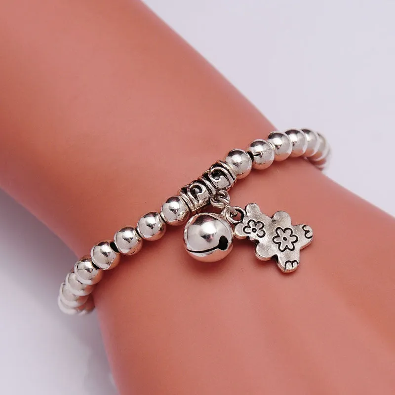 New Arrival Silver Plated Bracelet Wholesale Fashion Jewelry Bear Bell Charm Bracelet