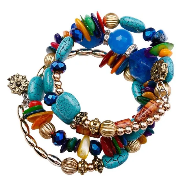 New Woman Beach Jewelry 2017 Bohemian Shell Natural Stone Bracelet Multilayer Beads Strand bracelets & bangles Pulseras Mujer