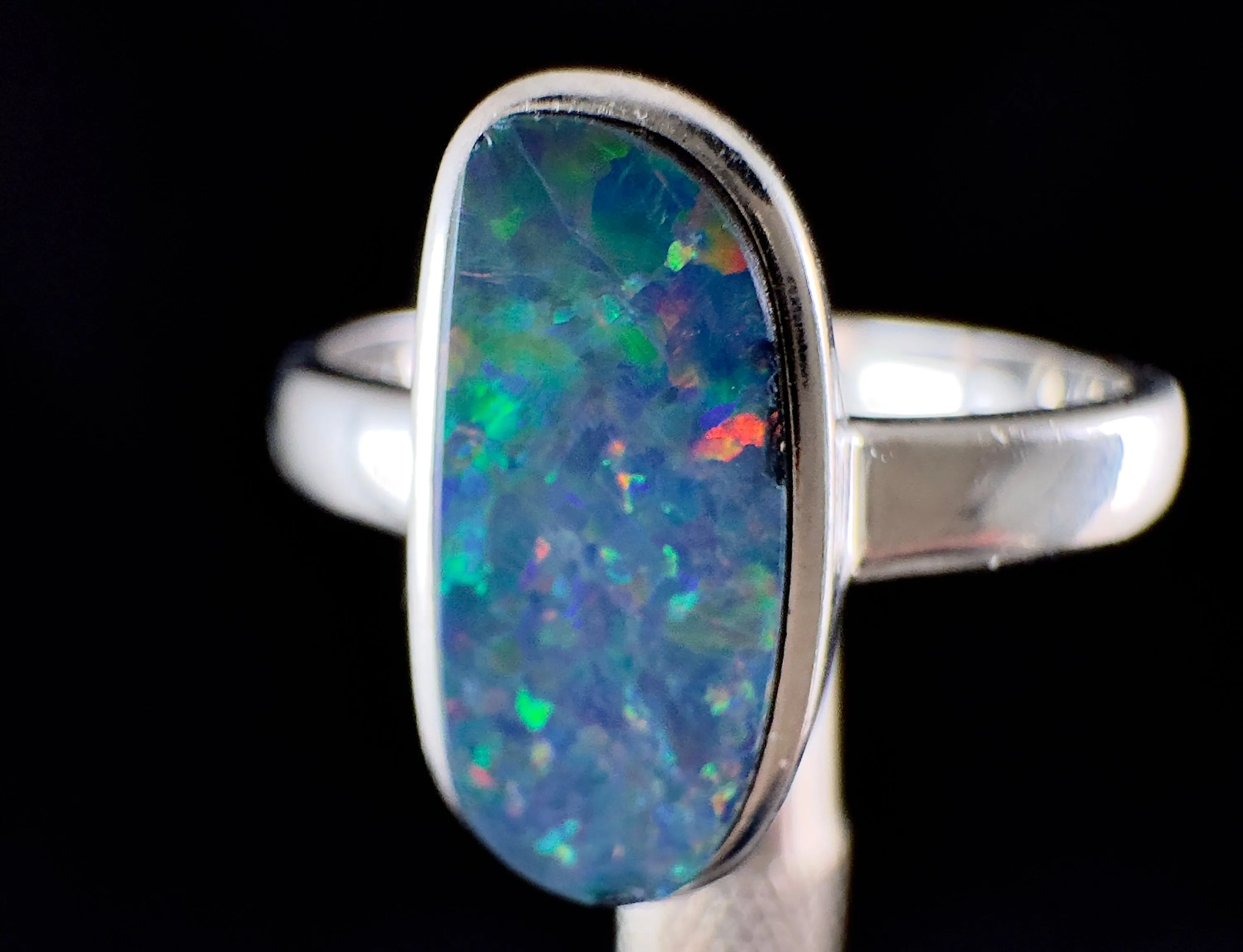 OPAL RING - Sterling Silver, Opal Doublet, Size 8.5 - Opal Rings for Women, Bridal Jewelry, Australian Opal, 54337