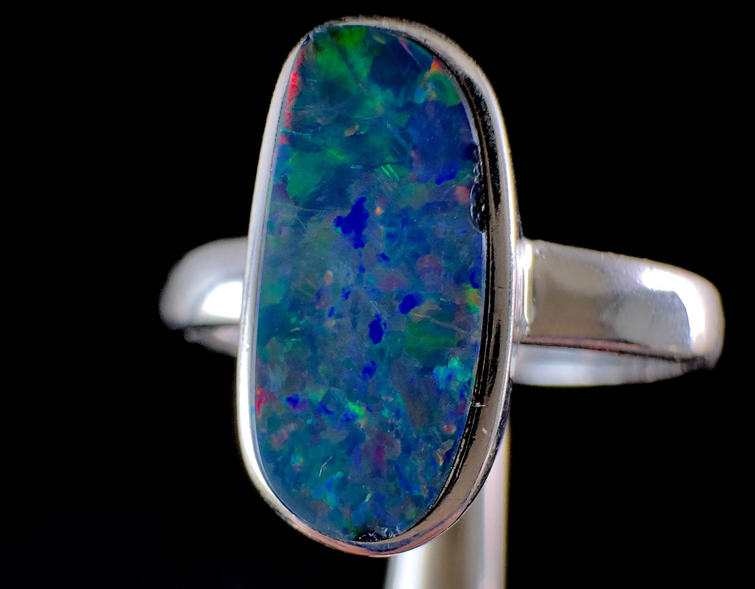 OPAL RING - Sterling Silver, Opal Doublet, Size 8.5 - Opal Rings for Women, Bridal Jewelry, Australian Opal, 54337