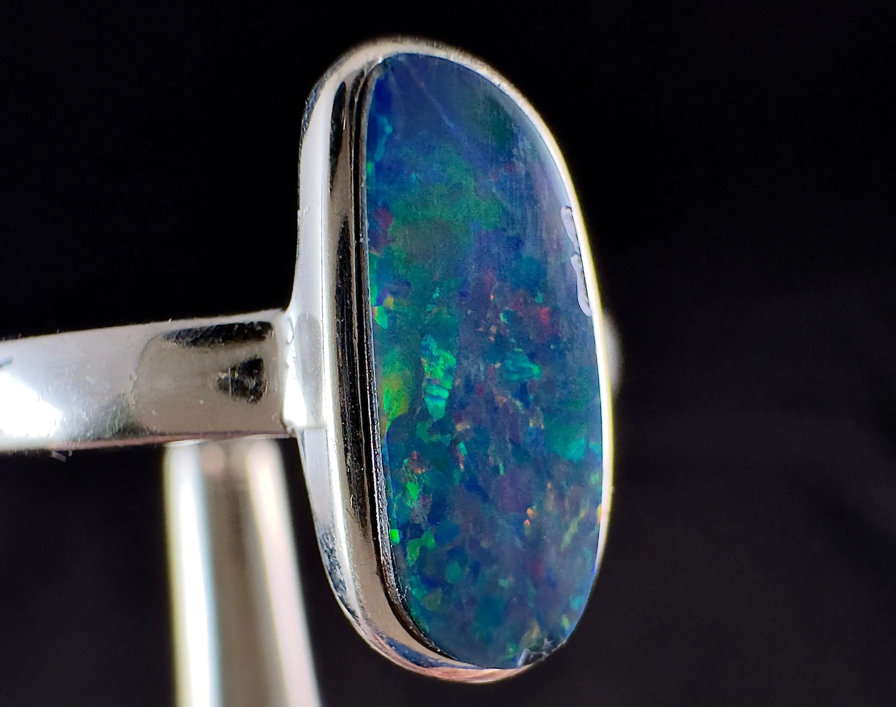 OPAL RING - Sterling Silver, Opal Doublet, Size 8.5 - Opal Rings for Women, Bridal Jewelry, Australian Opal, 54337