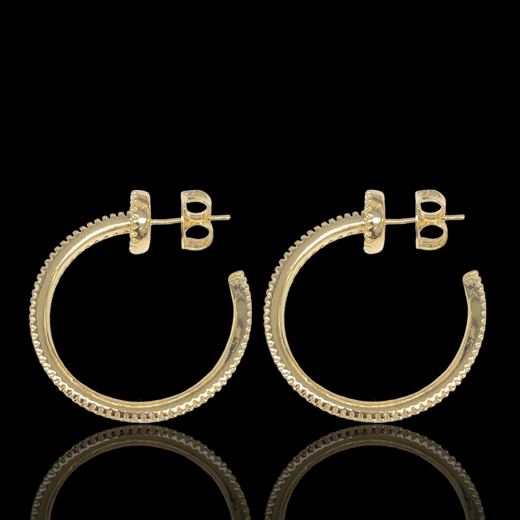 Oro Laminado Gold Filled Modern Chic CZ Hoop Earrings