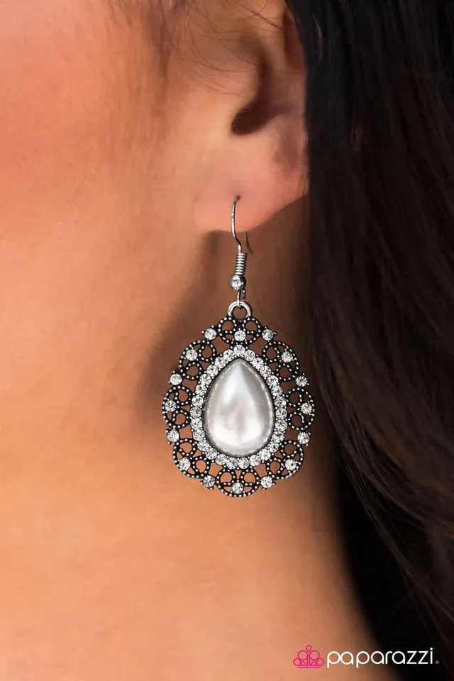 Paparazzi Earring ~ Always Wear Your Crown - White