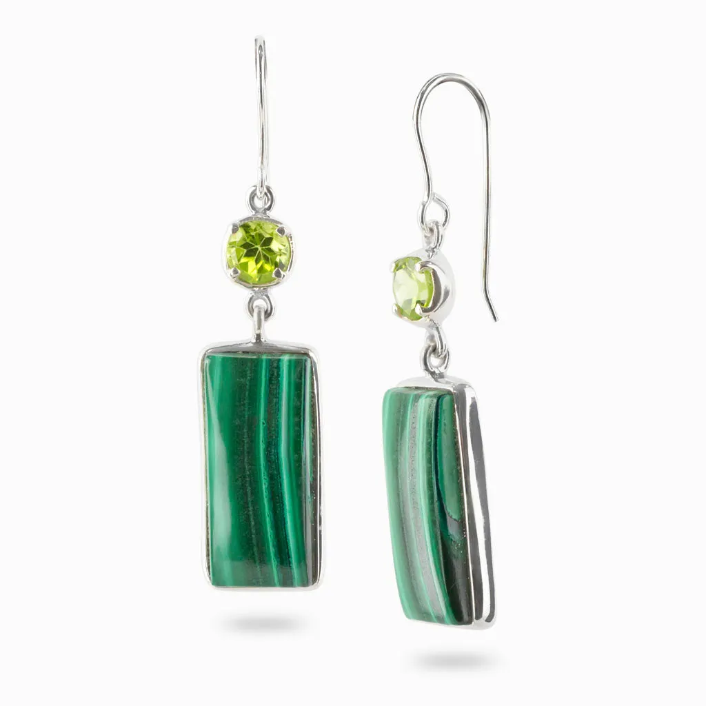 Peridot and Malachite Drop Earrings