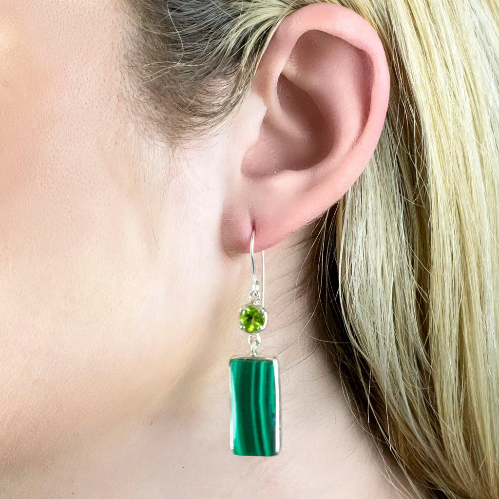 Peridot and Malachite Drop Earrings