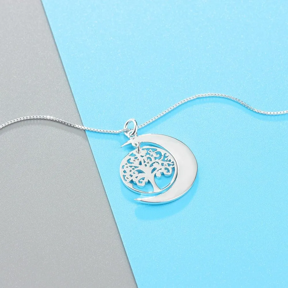 Personalized Jewellery for Women, Tree of Life Moon Pendant for Women, Name Engraving Pendant for Women