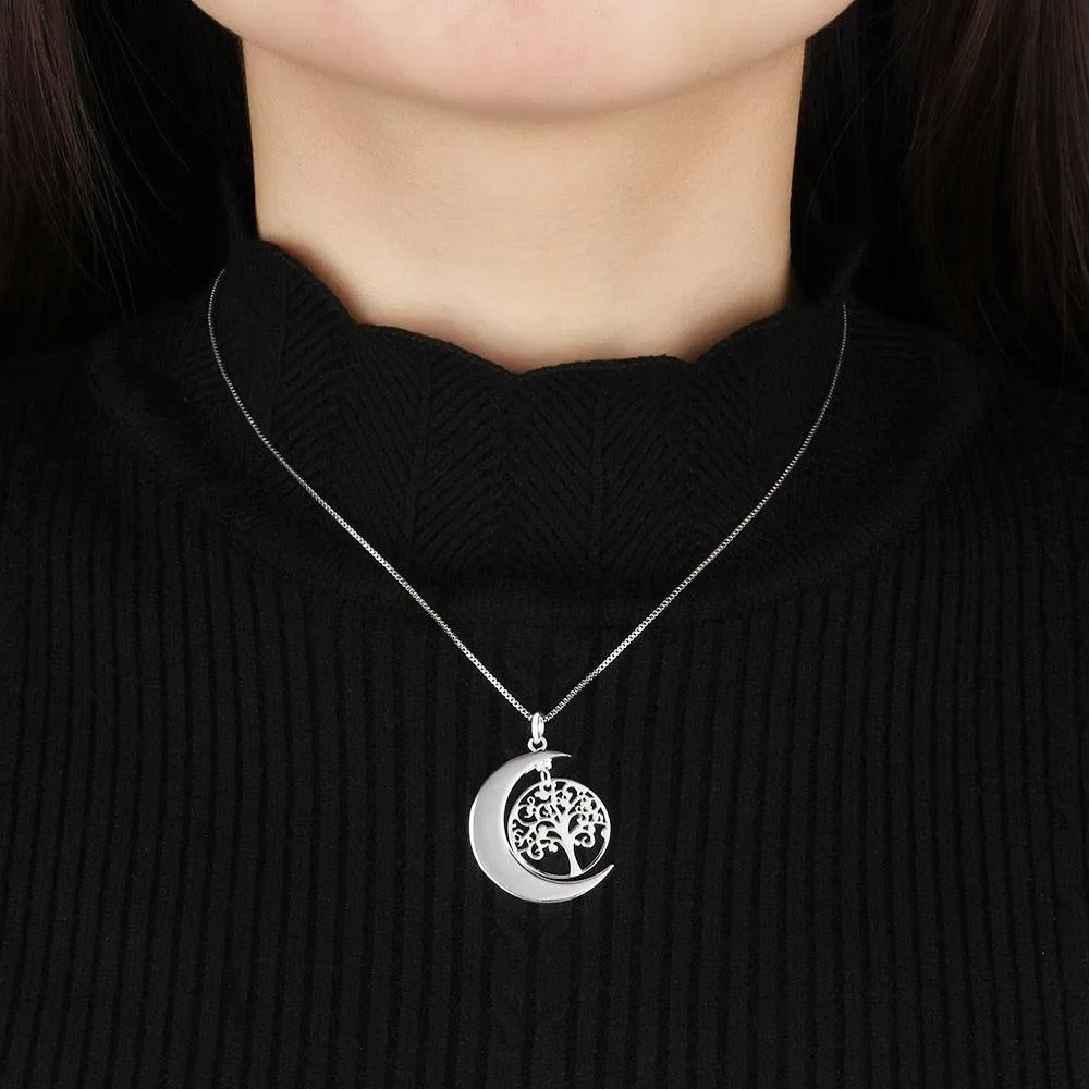 Personalized Jewellery for Women, Tree of Life Moon Pendant for Women, Name Engraving Pendant for Women