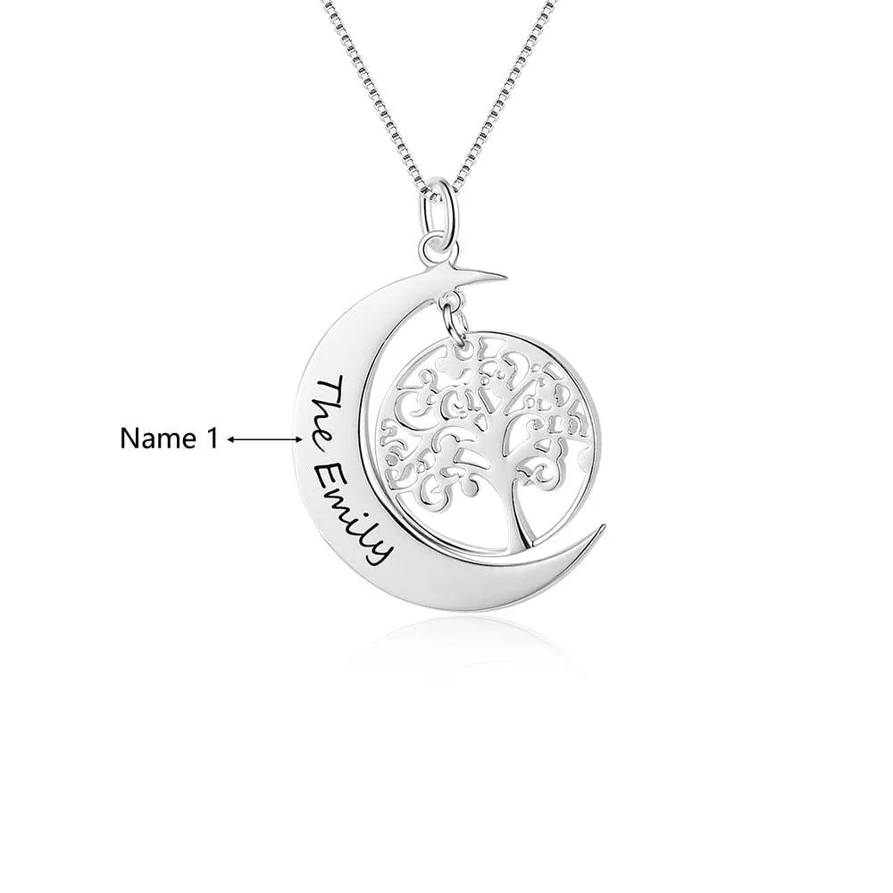 Personalized Jewellery for Women, Tree of Life Moon Pendant for Women, Name Engraving Pendant for Women