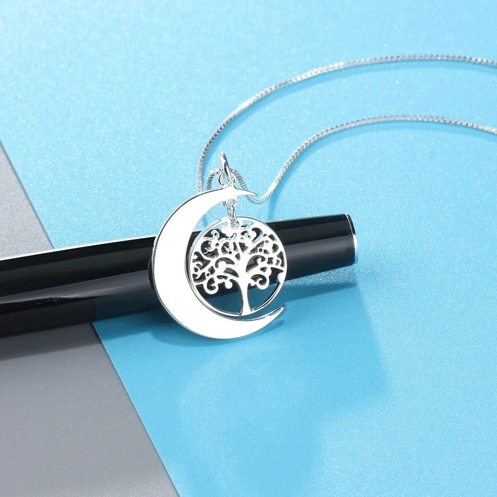 Personalized Jewellery for Women, Tree of Life Moon Pendant for Women, Name Engraving Pendant for Women