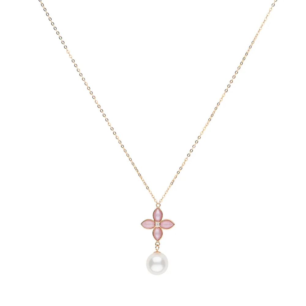 Pink Flower & Pearl Pendant Necklace