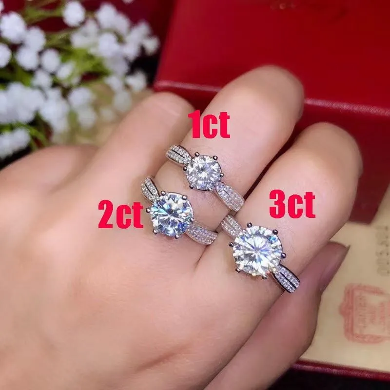 Platinum Plated Silver Moissanite Ring 1ct - 3ct Options