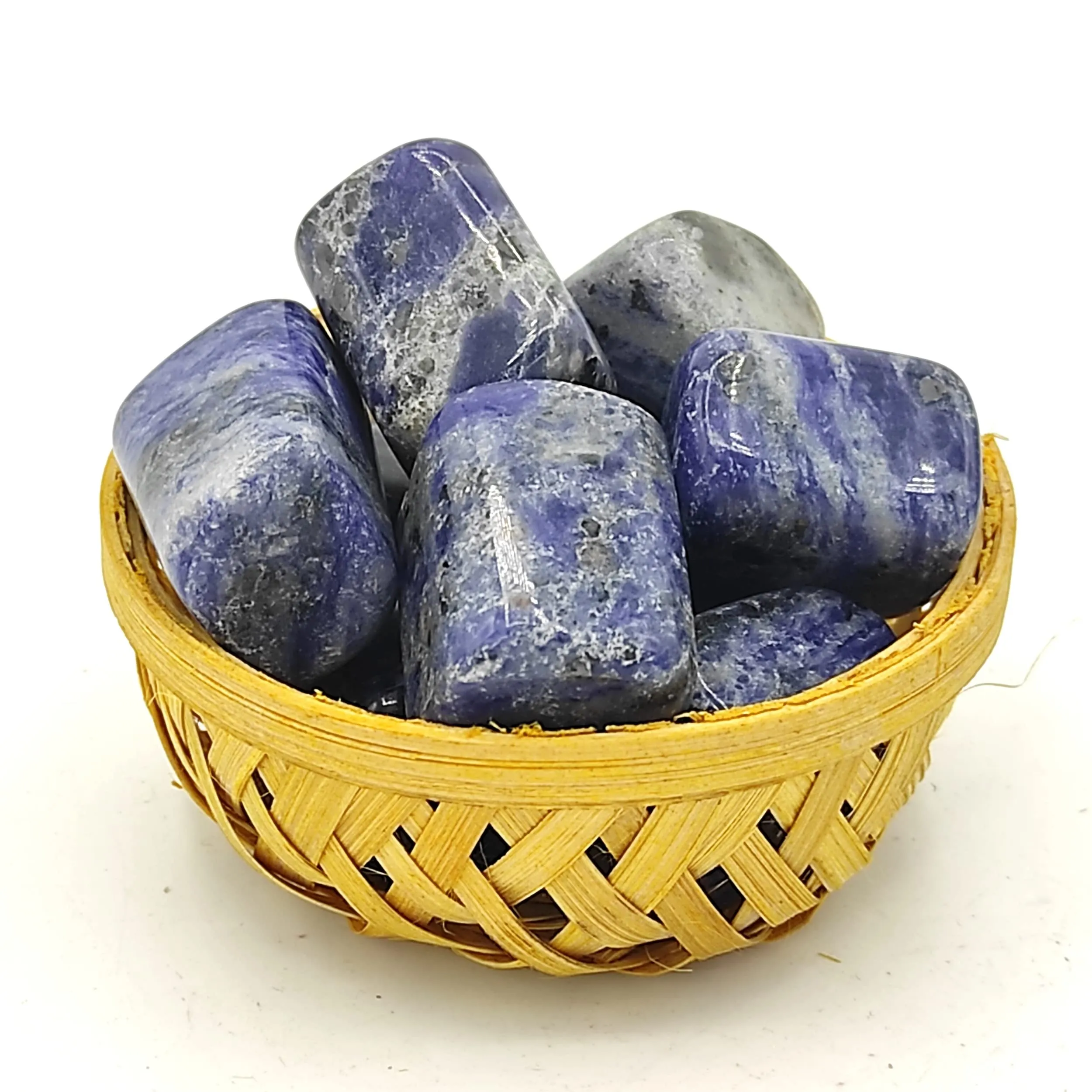 Plus Value Sodalite Tumbles Pebbles Stones Polished for Vastu Feng Shui Chakra Aura Personal Reiki Healing Crystals (200 Grams, Basket)