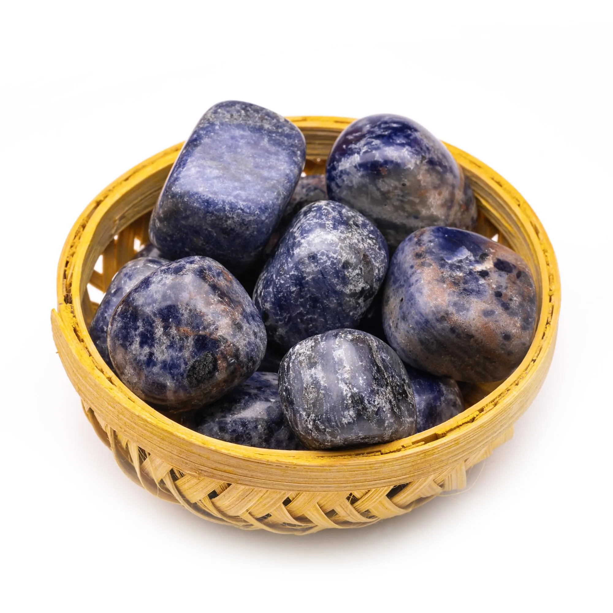 Plus Value Sodalite Tumbles Pebbles Stones Polished for Vastu Feng Shui Chakra Aura Personal Reiki Healing Crystals (200 Grams, Basket)