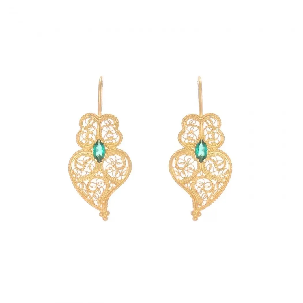 Portugal Jewels - Heart of Viana Earrings Emerald Zirconia