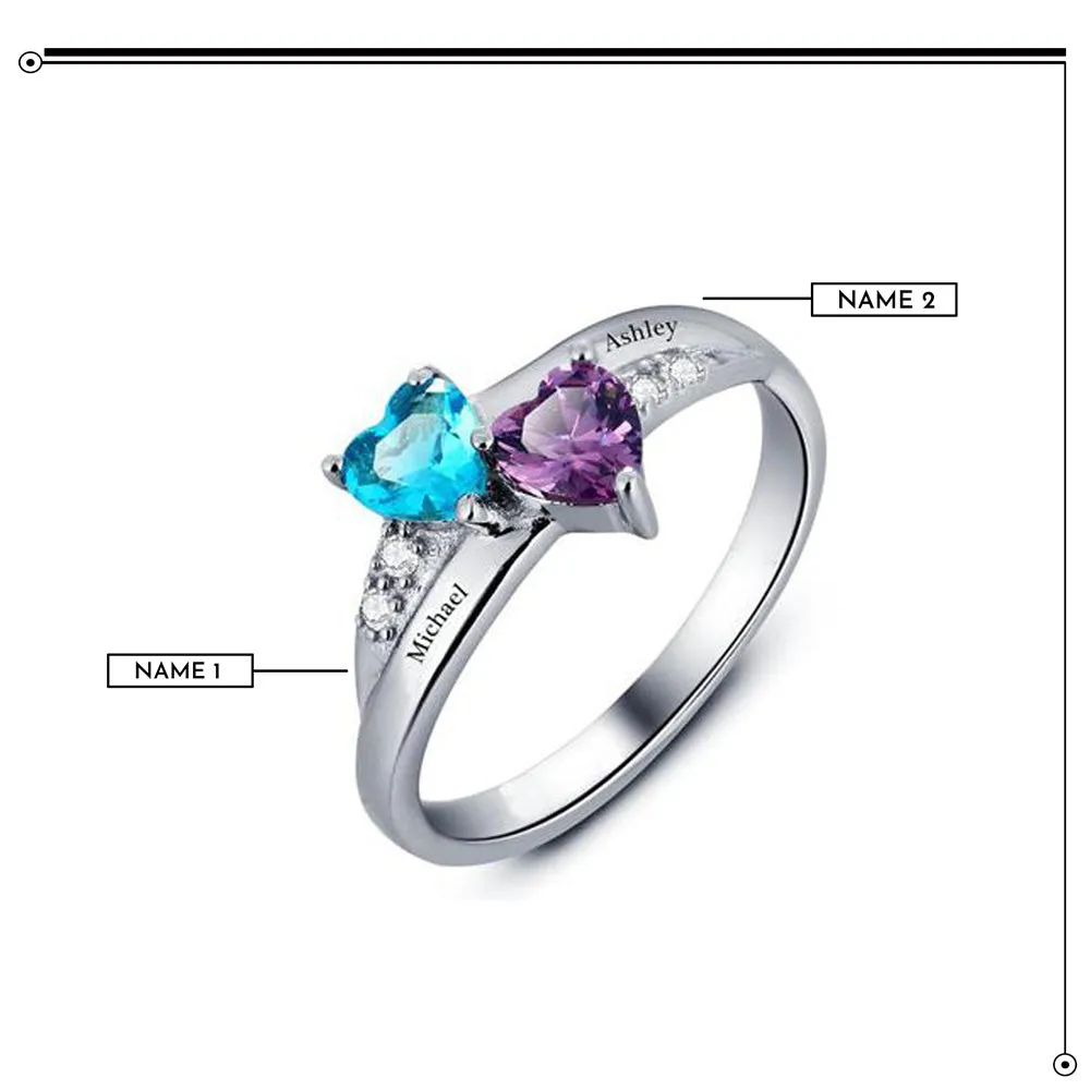 Promise Rings Birthstone Engrave Name Heart