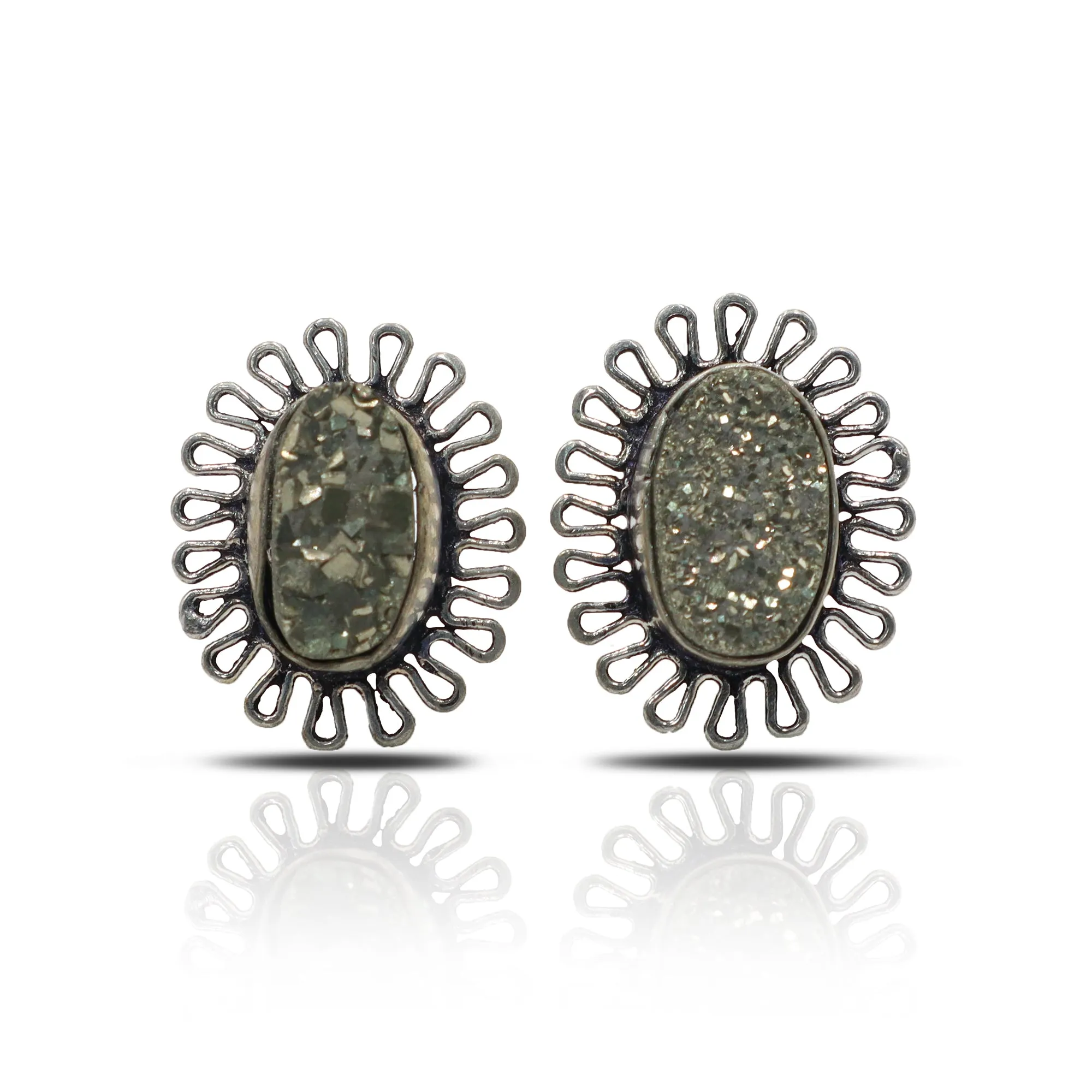 Pyrite Oval Stud Earrings