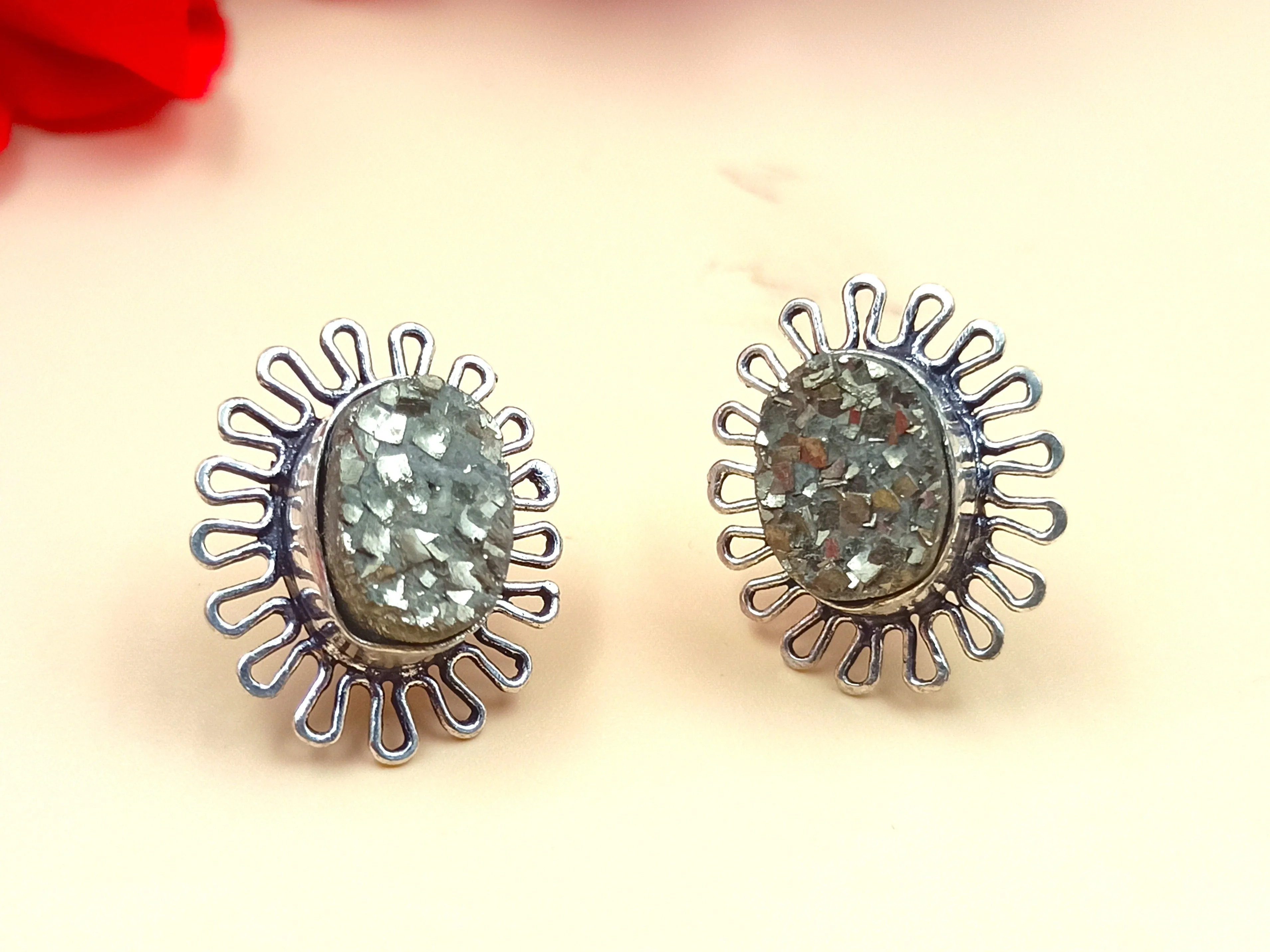 Pyrite Oval Stud Earrings