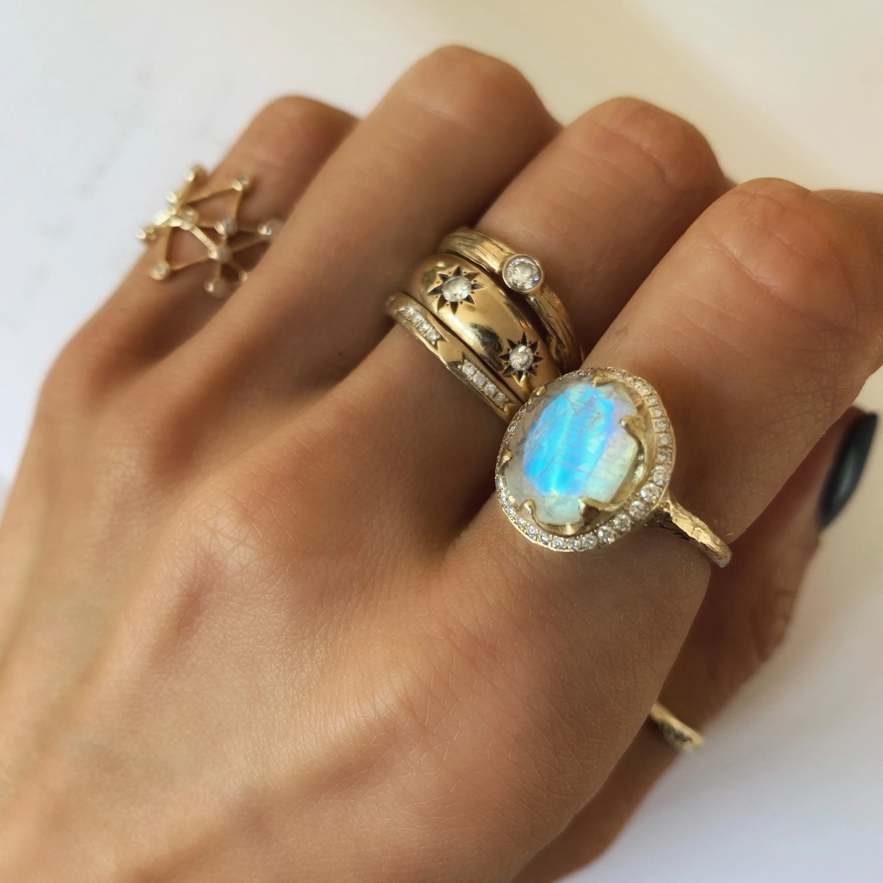 Queen Oval Moonstone Ring with Full Pavé Diamond Halo