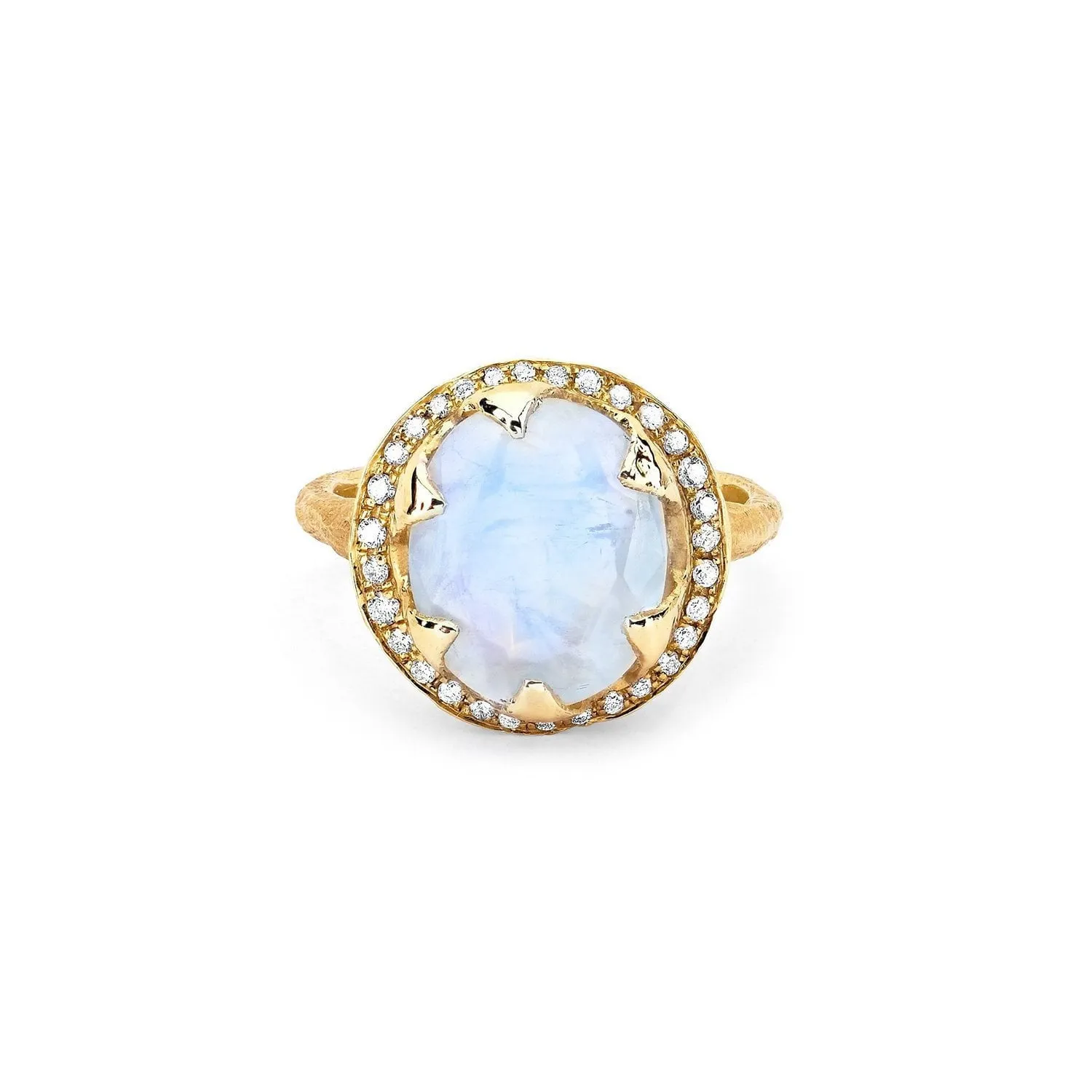 Queen Oval Moonstone Ring with Full Pavé Diamond Halo