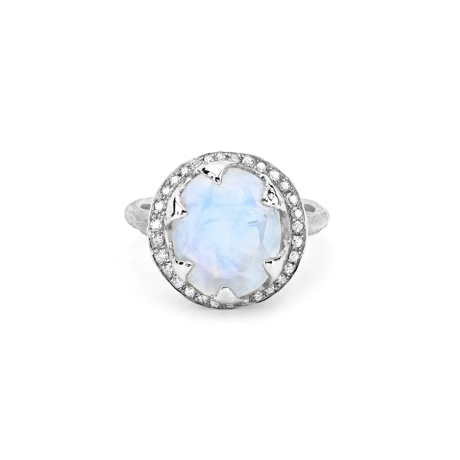 Queen Oval Moonstone Ring with Full Pavé Diamond Halo