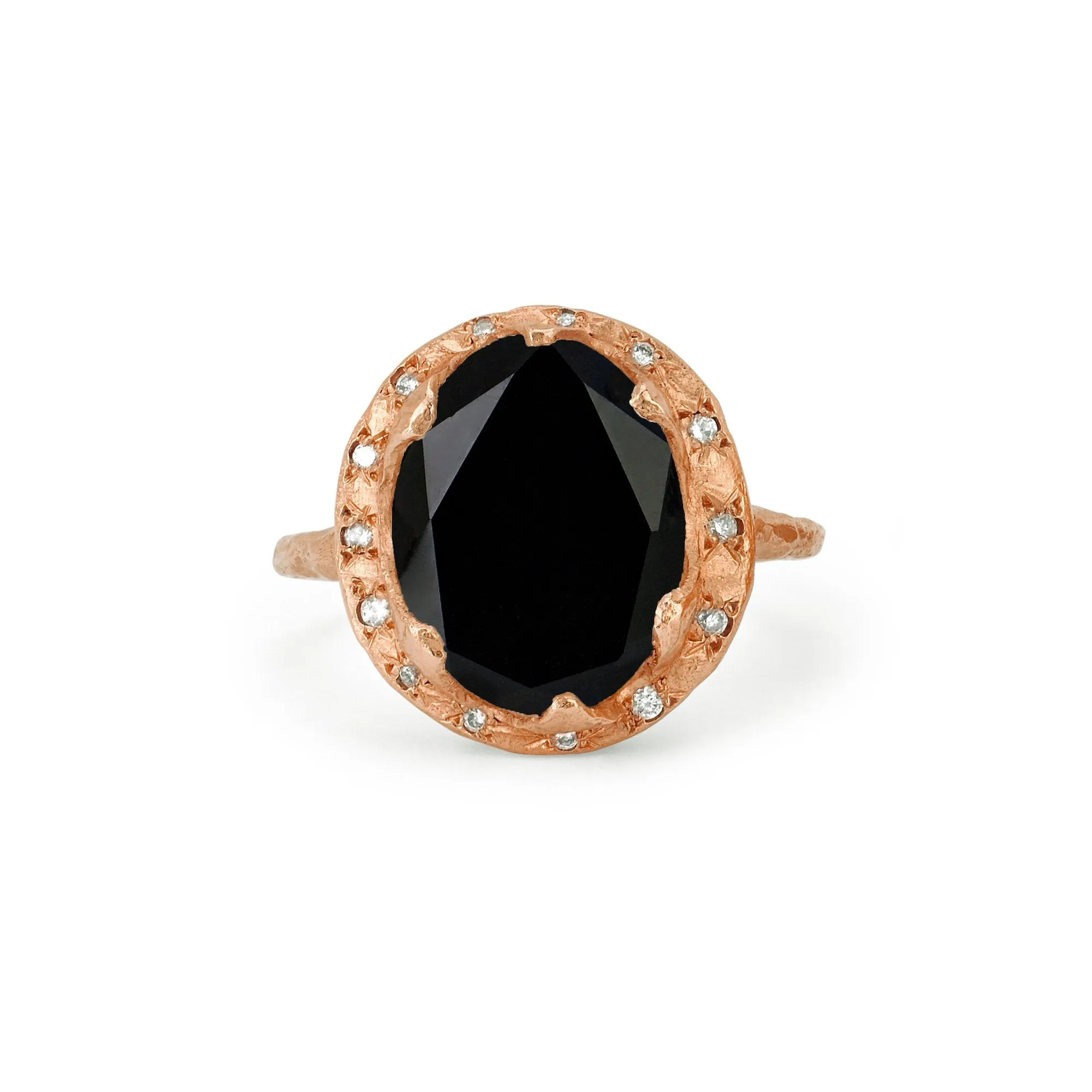 Queen Oval Onyx Ring with Sprinkled Diamonds