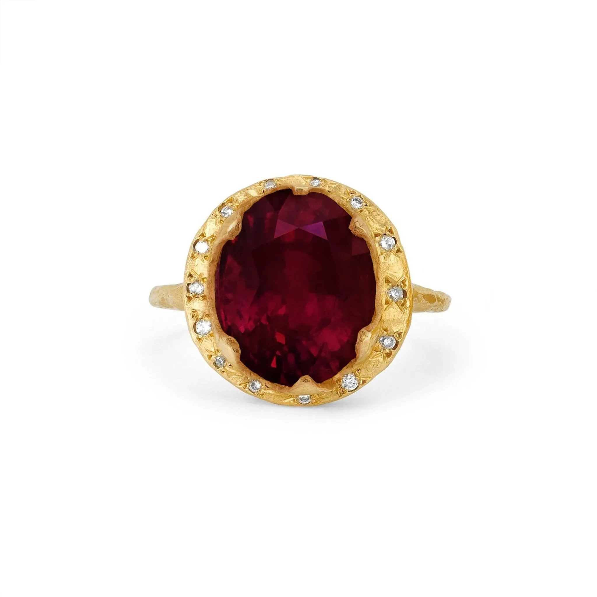 Queen Oval Ruby Ring with Sprinkled Diamonds