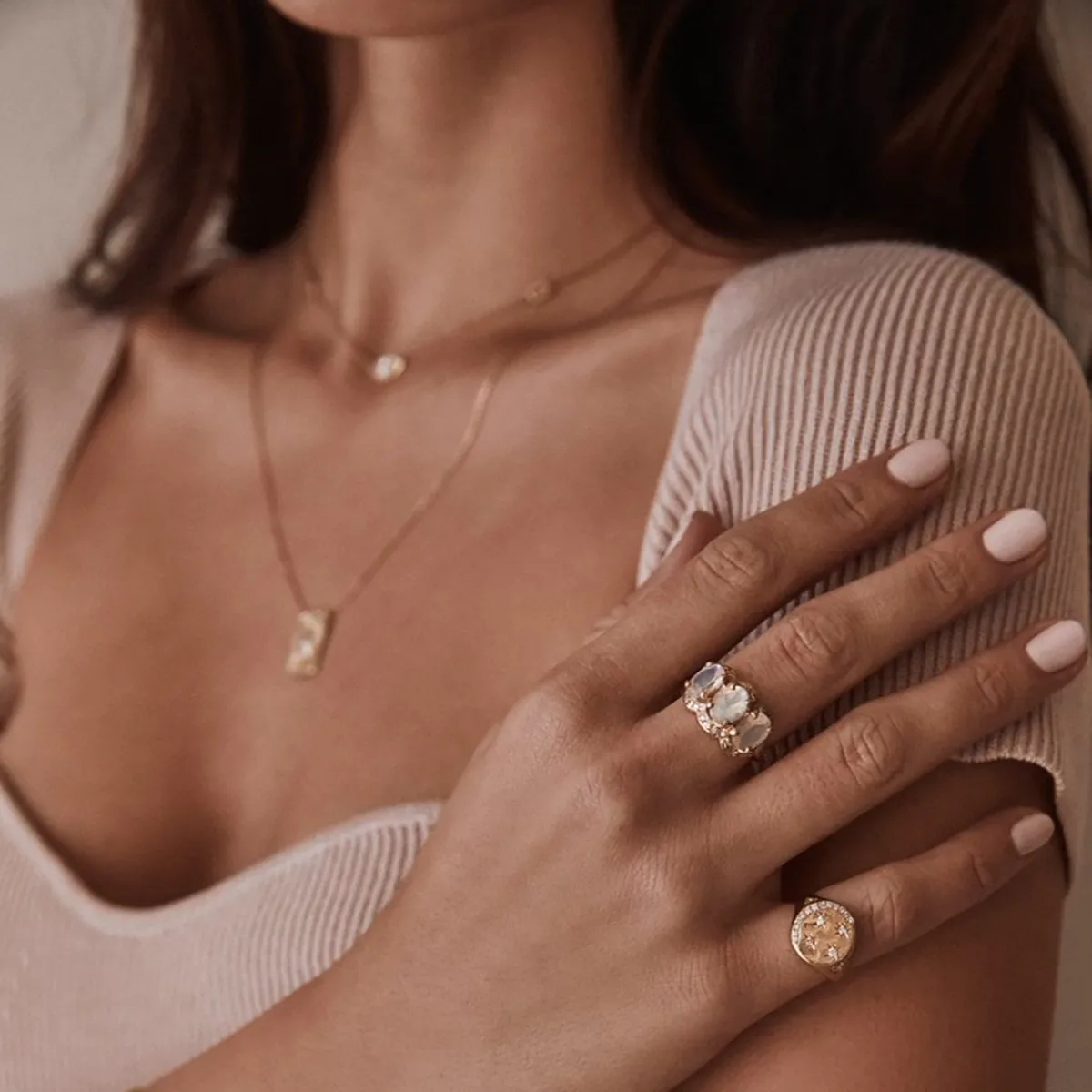 Queen Triple Goddess Moonstone Ring with Sprinkled Diamonds