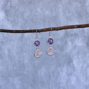 Radiant Duo - Amethyst & Rose Quartz Earring