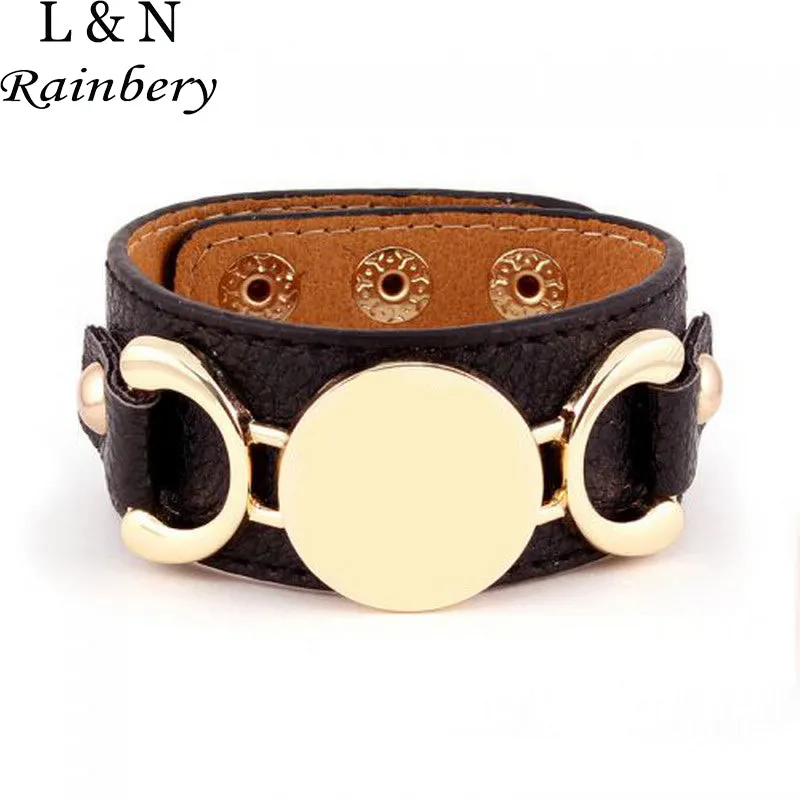 Rainbery 2017 Hot Selling Monogram Leather Cuff Bracelet Pulseras 3 Row Gold Color Multicolor Leather Bracelet For Women Men