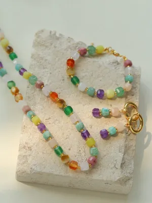 Rainbow Candy Cube Gemstone Beaded Necklace