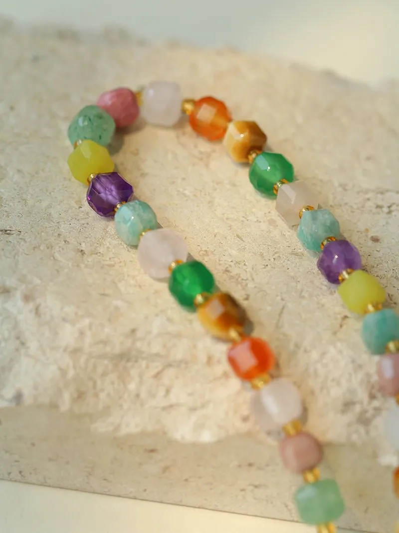 Rainbow Candy Cube Gemstone Beaded Necklace