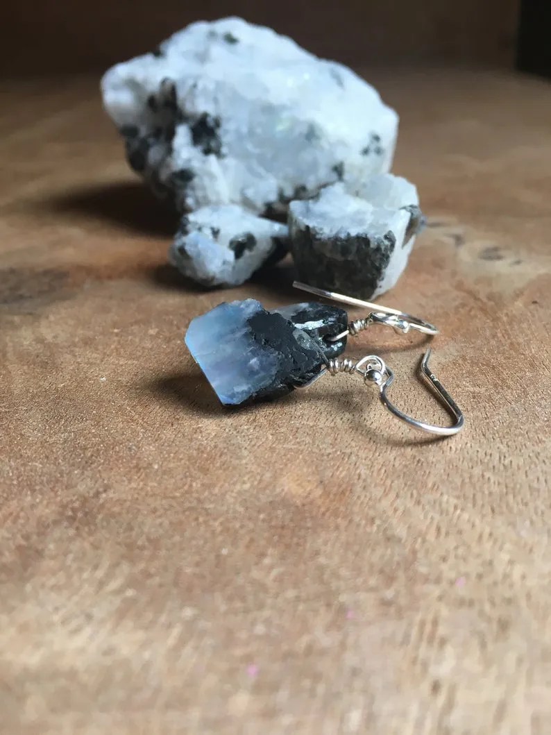 Raw Moonstone Dangle Earrings Sterling Silver or 14kt Gold Fill