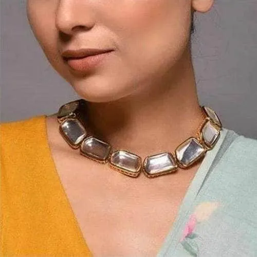 Rectangular Kundan Choker Necklace Set