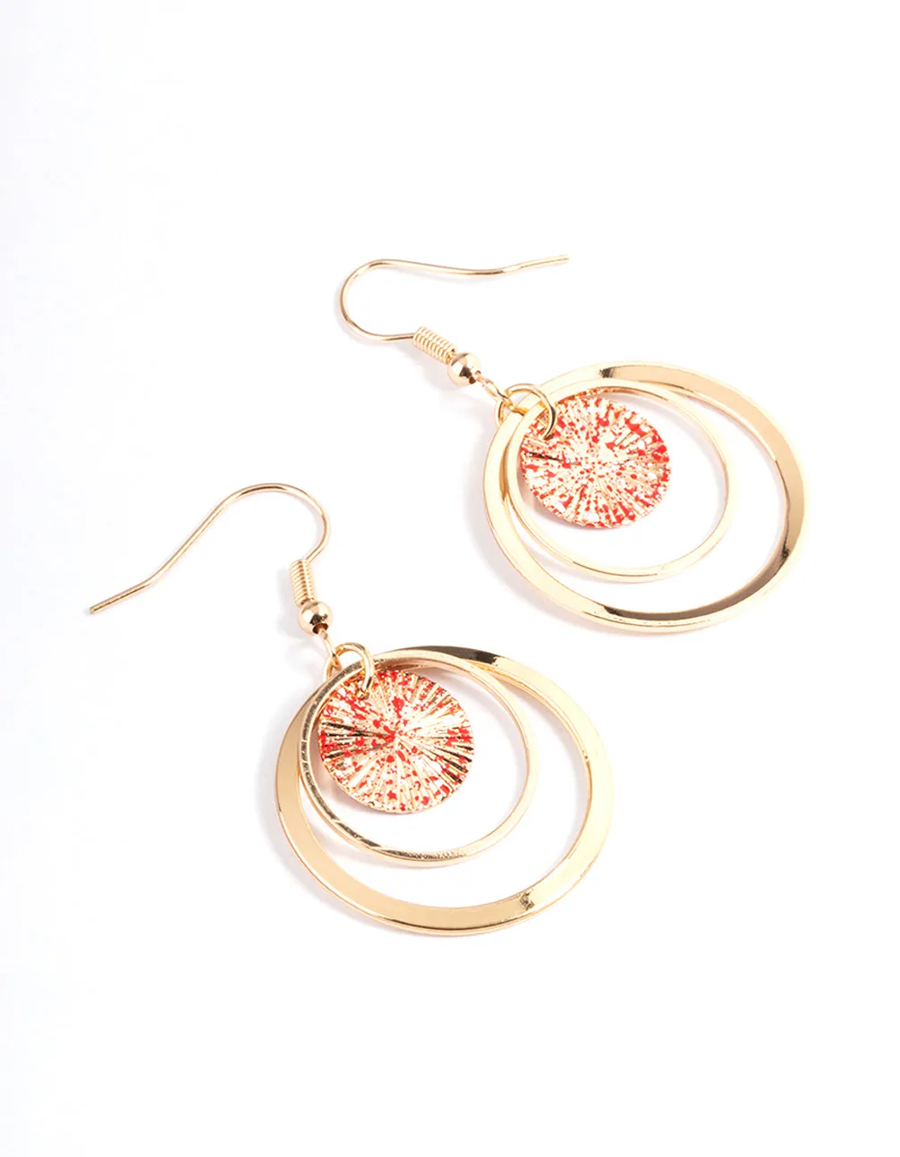 Red Disc Splatter Drop Earrings