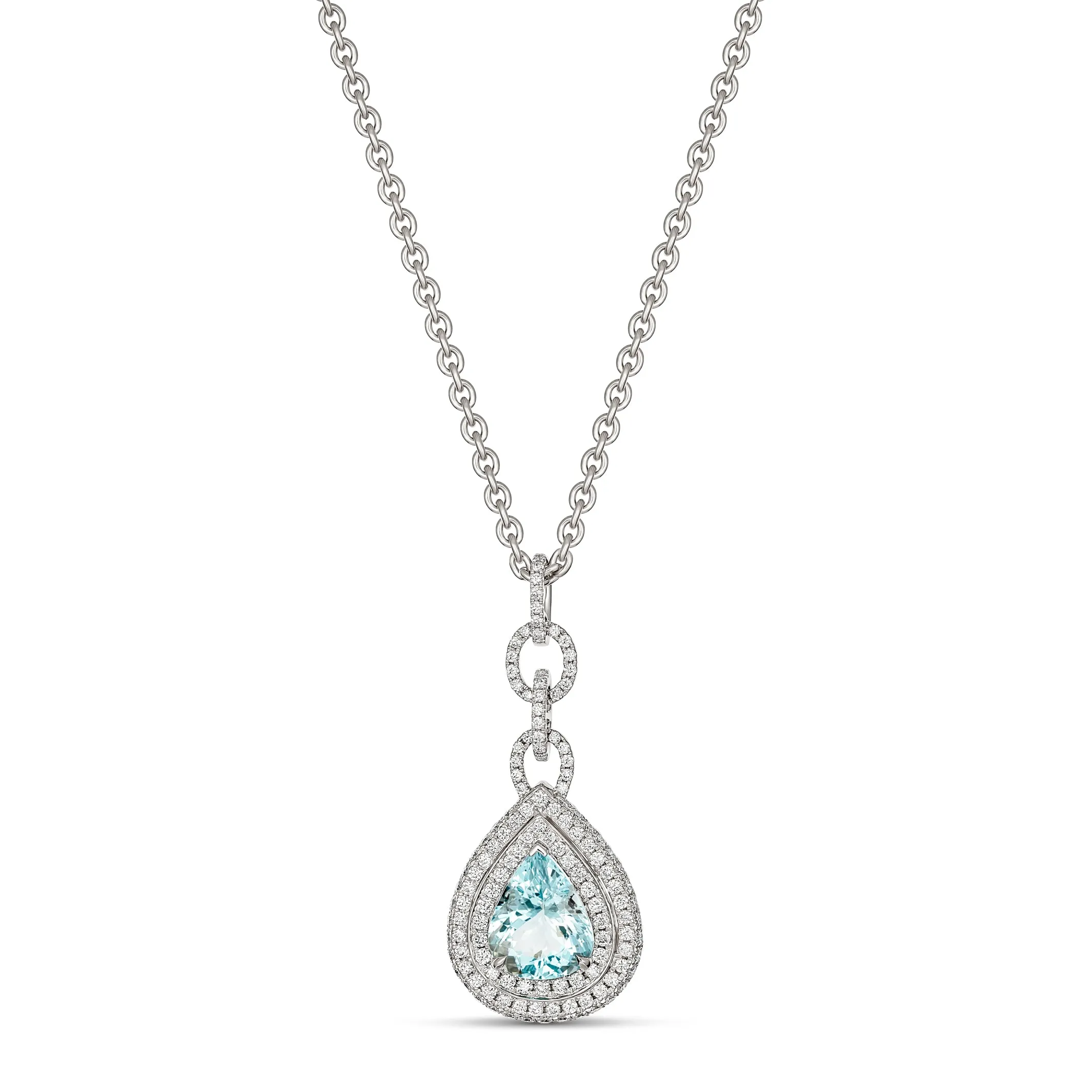 Regal Collection® Aquamarine Pear Shaped Necklace | White Gold