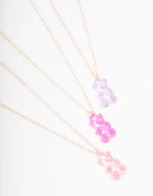 Rose Gold Gummy Bear Pendant Necklace 3-Pack