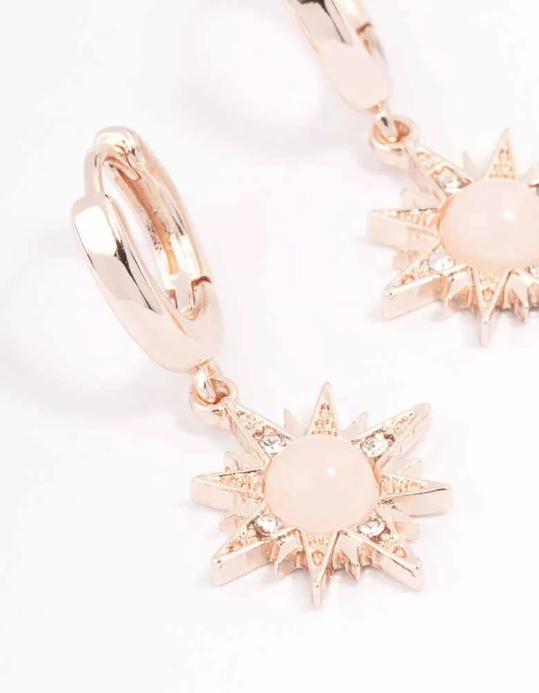 Rose Gold Rose Quartz Starburst Huggie Earrings