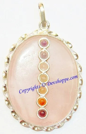 Rose Quartz round shaped pendant with Chakra beads