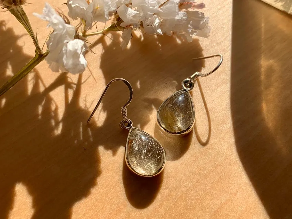 Rutilated Quartz Akoni Earrings - Teardrop