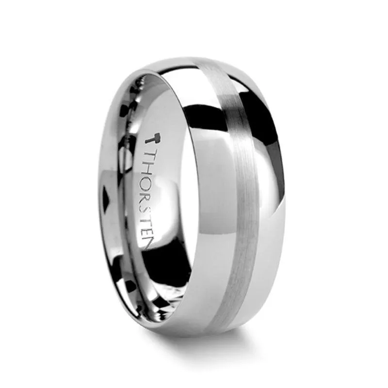 SAN JOSE Domed with Brushed Stripe Tungsten Wedding Ring Wide - 10mm