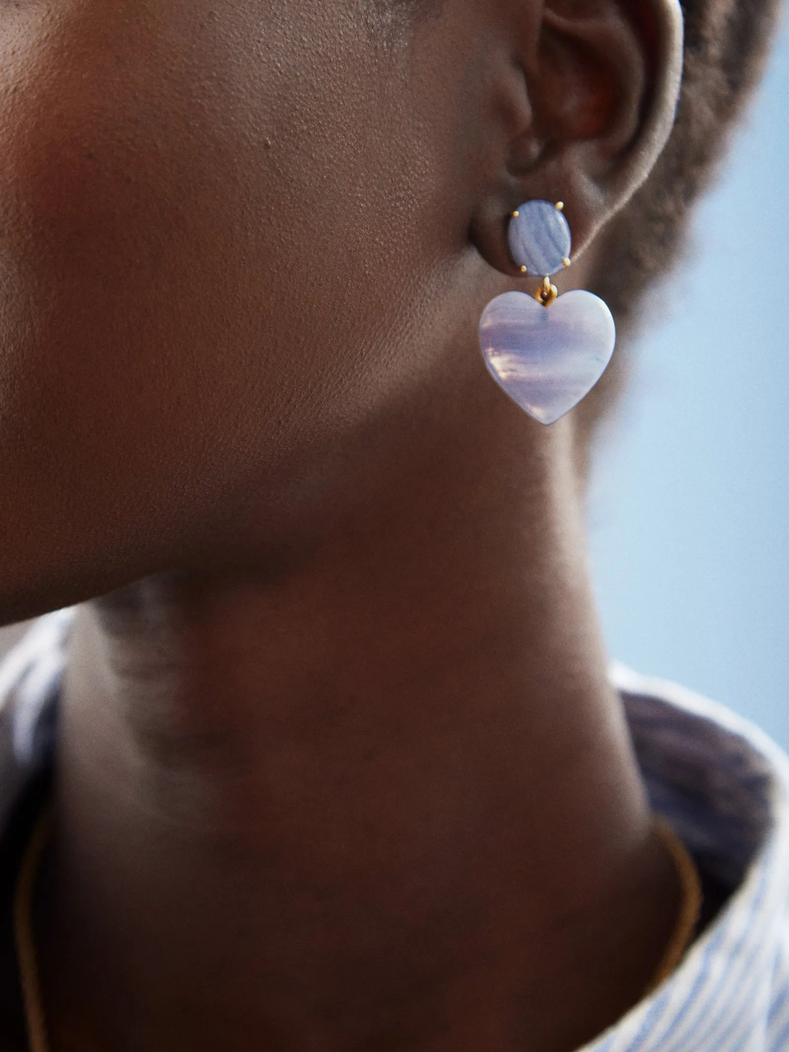 Semi-Precious Juno Earrings - Blue Lace Agate Stone