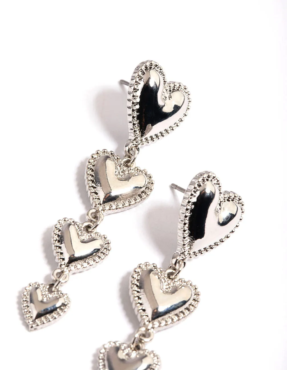 Silver Four Graduated Heart Drop Earrings