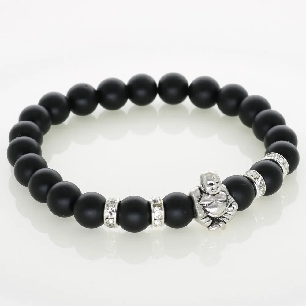 Silver Laughing Buddha Lucky Charm Bracelets Onyx Agate Stone Matt Beads For Men Bracelets Jewelry Women Fashion Accessories