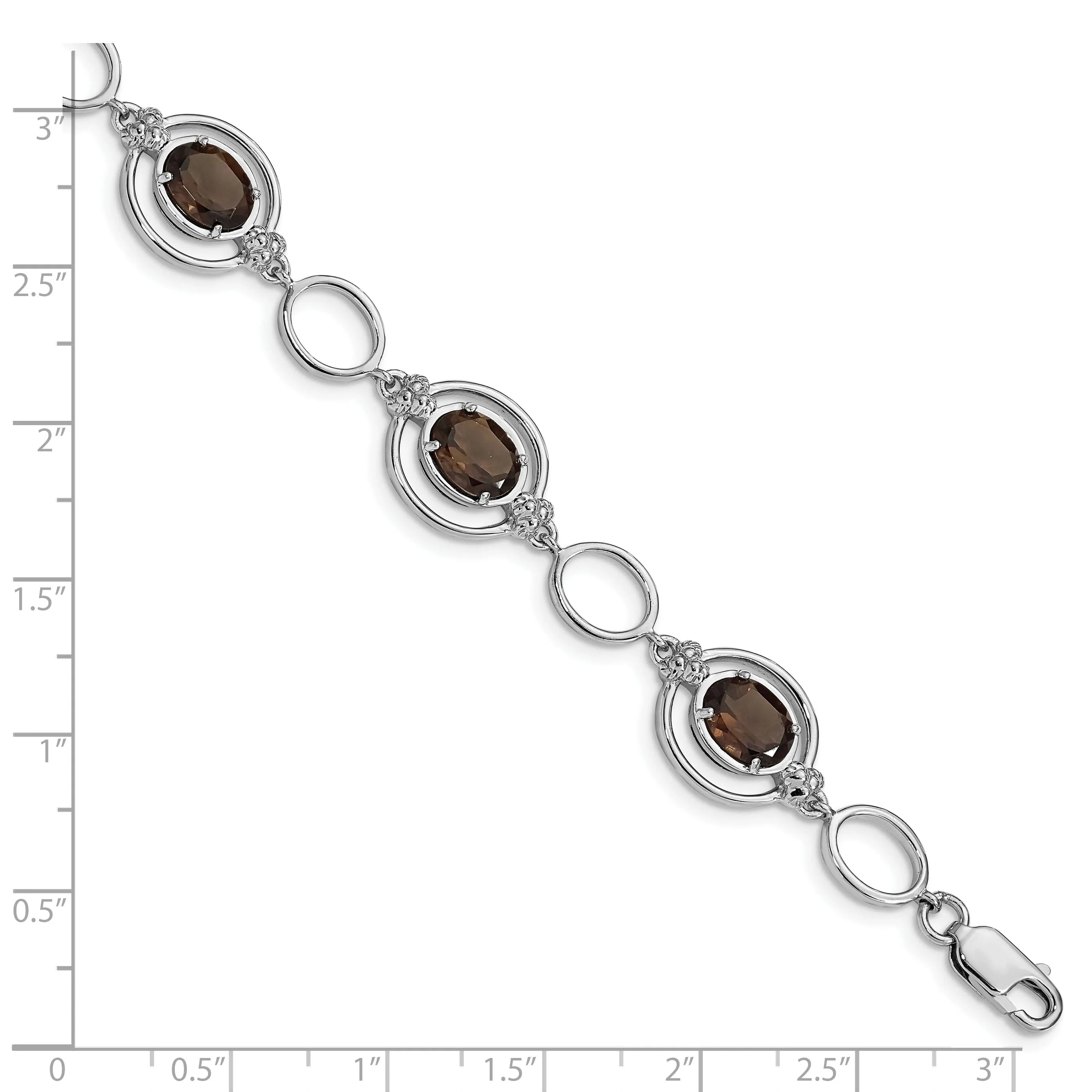 Silver Oval Smoky Quartz Gemstone Link Bracelet